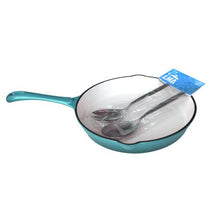 Load image into Gallery viewer, LMA Branded 7 Piece Cast Iron Cookware Set &amp;Two Piece Utensil Set Turquoise
