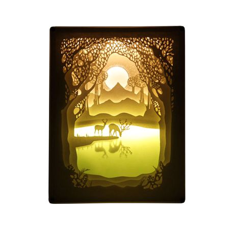 3D Paper Cutting Light Box, Organic Glass-Deer’n Lake
