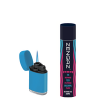 Load image into Gallery viewer, Zengaz Jet Flame Lighter Blue Sweet Design&amp;Zengaz Pure Gas 330ml Refill Set
