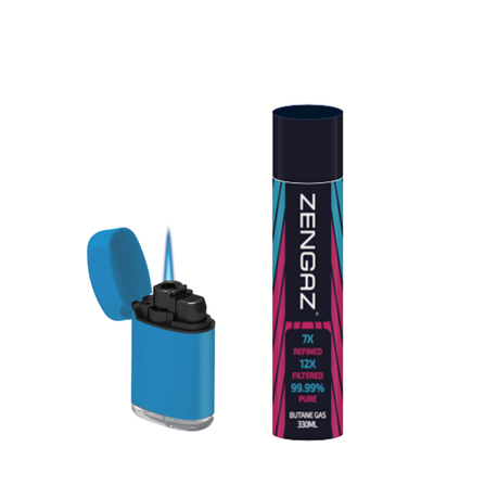 Zengaz Jet Flame Lighter Blue Sweet Design&Zengaz Pure Gas 330ml Refill Set
