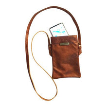 Load image into Gallery viewer, MIRELLE Girl On The Go” Crossbody - Leather Cellphone Bag - Pecan Brown
