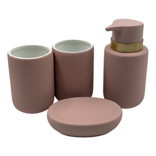 Load image into Gallery viewer, Soul Lifestyle 4 Piece Ceramic Bathroom Accessories - Matte Pink
