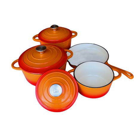 LMA Branded 7 Piece Cast Iron Dutch Oven Cookware Set - Sunset Orange Buy Online in Zimbabwe thedailysale.shop