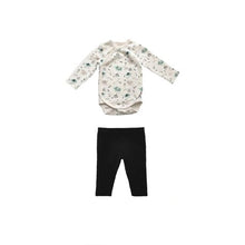 Load image into Gallery viewer, Newborn Cross-over Onesie With Gathered Details and Black Leggings
