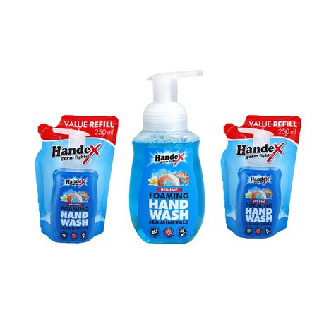 Handex Foaming Hand Wash & 2 Refill Packs - Sea Minerals 250ml Buy Online in Zimbabwe thedailysale.shop