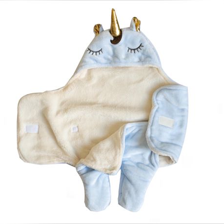 Baby Swaddle Blanket with Unicorn Hood Blue Buy Online in Zimbabwe thedailysale.shop