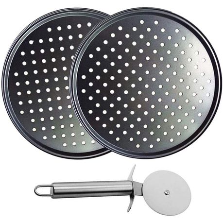 2 Piece Coated Nonstick Pizza 32cm Pan Tray & Cutter Set
