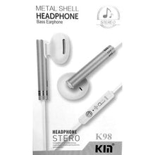 Load image into Gallery viewer, KIN K98 Metal Shell Bass Earphone with Mic - Silver

