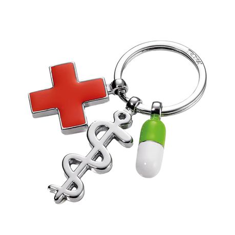 TROIKA Keyring - Keep Well with 3 Charms: Rod of Asclepius, Red Cross, Pill Buy Online in Zimbabwe thedailysale.shop