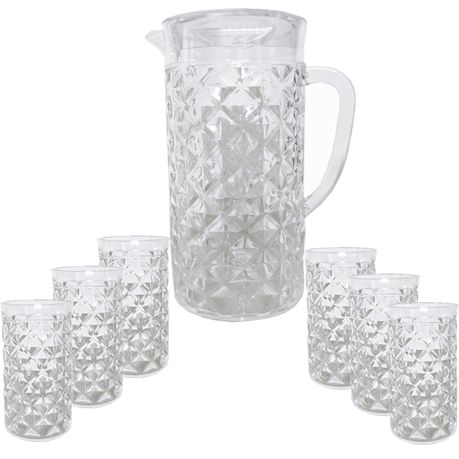 2.8L Crystal Clear Acrylic Pitcher & 6 Tumbler Set