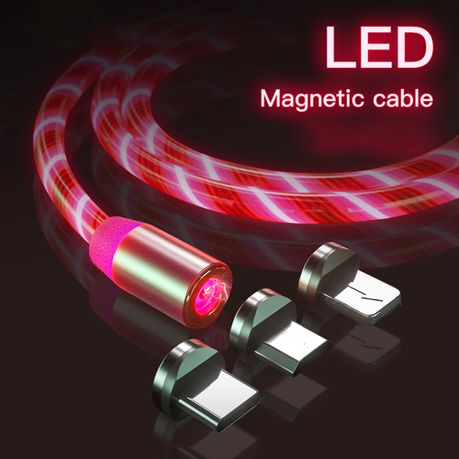 3in1 Magnetic USB LED Charger Cable with 8 Pin, Micro USB & Type C (Red) Buy Online in Zimbabwe thedailysale.shop