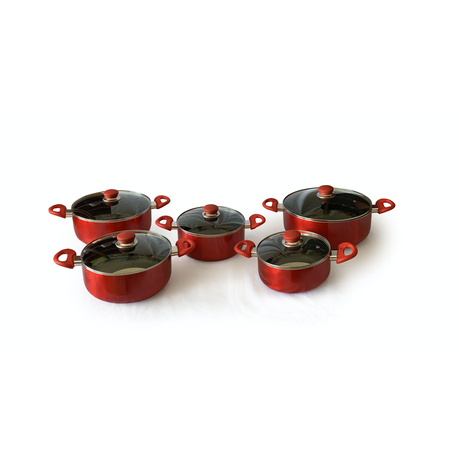 Le Chef Non-Stick Casserole Pots Red 10 Piece Set