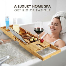 Load image into Gallery viewer, Expandable Bamboo Spa Bathtub Tray With Wine Glass Slot/ Book/Tablet Holder
