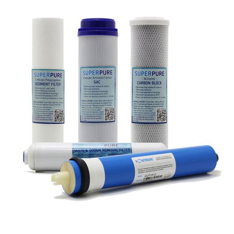 SUPERPURE 5 Stage RO Water Filter Replacement Cartridge set (incl membrane) Buy Online in Zimbabwe thedailysale.shop