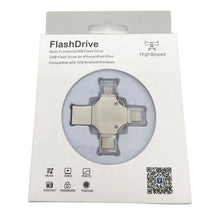 Load image into Gallery viewer, 64GB flash drive 4-in-1: C-type+iOS(lightning connector)+micro-USB+USB port
