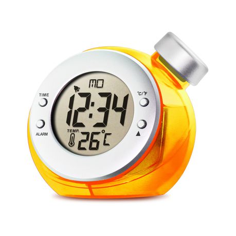 Water Clock With Thermometer and Alarm - Powered by Water - Orange