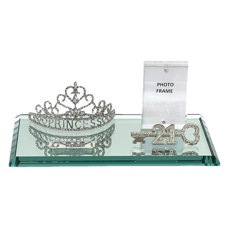 21st key Princess Crown XL Silver on Large Mirror base& Photo Frame