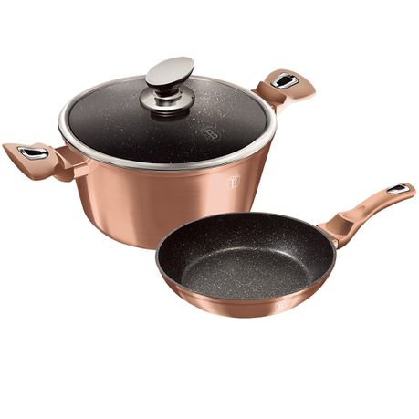 Berlinger Haus 3-Piece Marble Coating Cookware Set - Rose Gold Metallic Line Buy Online in Zimbabwe thedailysale.shop