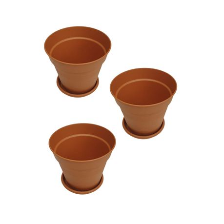 Ucsan - 3Pcs Flower Pot & Drainage Tray Set - 2.2lt - 17x17x17cm - Rust Buy Online in Zimbabwe thedailysale.shop