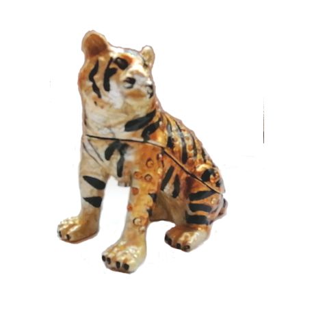 Tiger Hand-Painted Enameled Decorative Hinged Jewelry Animal Trinket Box