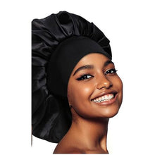 Load image into Gallery viewer, Sleep Bonnet Cap - Wide Band - Extra Large Size Hair Bonnet - Black
