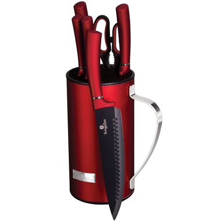Berlinger Haus 7-Piece Non-Stick Knife Set With Steel Stand - Burgundy