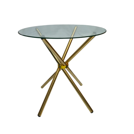 80cm 4 Seater Round Glass Table - Gold Legs