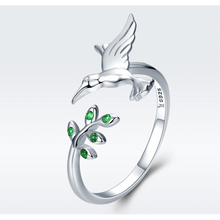 Load image into Gallery viewer, 100% 925 Sterling Silver Platinum Plating Adjustable Hummingbird Ring
