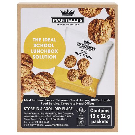 Mantelli's Oat Buttons 15 x 32g Packets Buy Online in Zimbabwe thedailysale.shop