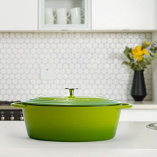 Load image into Gallery viewer, Capri 33cm Enamel Coated Green Cast Iron Oval Casserole (Non-Stick)
