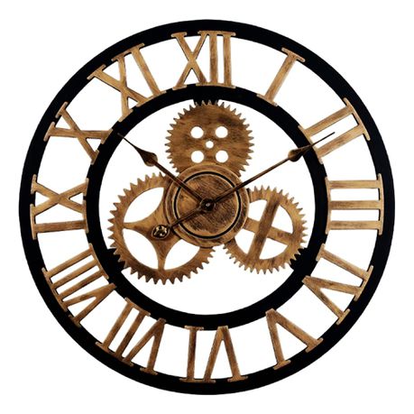 Heartdeco Vintage Industrial Gear Wooden Silent Quartz Wall Clock 40cm Buy Online in Zimbabwe thedailysale.shop