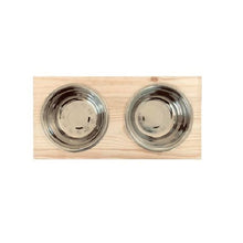 Load image into Gallery viewer, Pet Double Bowl Feeding Set with Wooden Stand - Small Dogs or Cats
