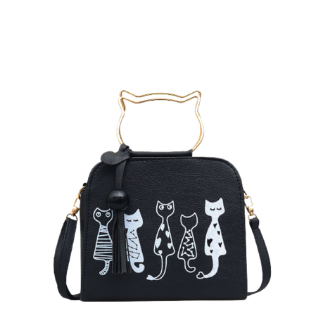 Women Mini Small Square Pack Shoulder Bag Cartoon Print With Cat Ear Handle