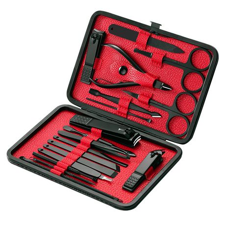 GreenLeaf Matt Black Manicure, Pedicure Set 18 Piece