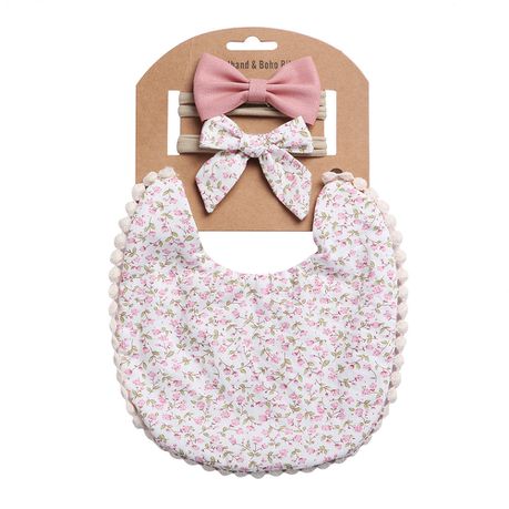 Baby Bib and Headband Set (White with Pink Flowers) Buy Online in Zimbabwe thedailysale.shop