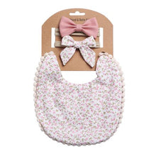 Load image into Gallery viewer, Baby Bib and Headband Set (White with Pink Flowers)
