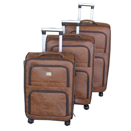 Nexco Luggage Bag Set of 3 PU Leather Suitcases 28' inch - Elephant Brown Buy Online in Zimbabwe thedailysale.shop