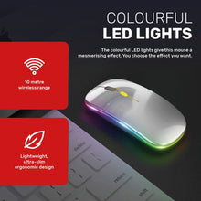 Load image into Gallery viewer, Ntech Slim Rechargeable RGB LED Wireless Optical Mouse - Silver
