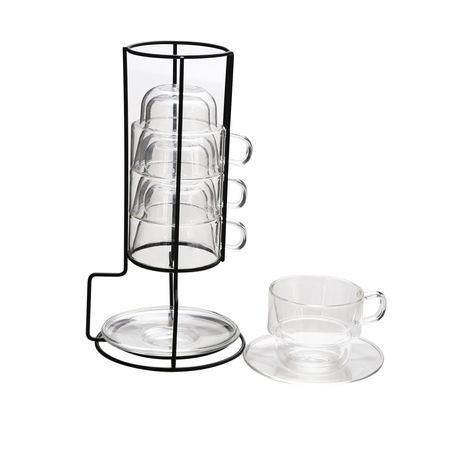 Soul Lifestyle Set of 4 Double Walled Cups and Saucers with Steel Stand Buy Online in Zimbabwe thedailysale.shop