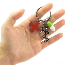 Load image into Gallery viewer, TROIKA Keyring - Keep Well with 3 Charms: Rod of Asclepius, Red Cross, Pill
