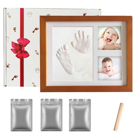 DIY Baby Handprint & Footprint with Wooden Photo Frame and Mould Kit -Brown Buy Online in Zimbabwe thedailysale.shop