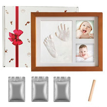 Load image into Gallery viewer, DIY Baby Handprint &amp; Footprint with Wooden Photo Frame and Mould Kit -Brown
