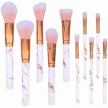 Load image into Gallery viewer, 10 Piece Marble Style Professional Makeup Brush Cosmetic Set - Pink
