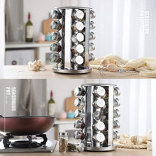 Load image into Gallery viewer, Maisonware Stainless Steel Rotating Spice Rack With 20 Glass Jars
