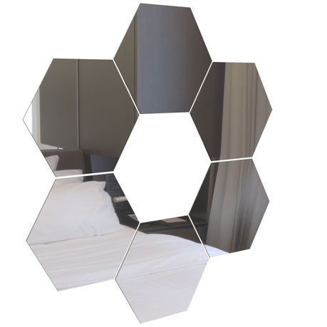 Hexagon Mirror Tiles Décor - Silver - Self Adhesive - 20cm - Large - 6-Pack Buy Online in Zimbabwe thedailysale.shop