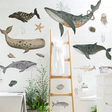 Load image into Gallery viewer, Mystical Swimming Whales Vinyl Art Sticker for Wall Decoration
