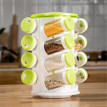 Load image into Gallery viewer, 16 in 1 Revolving Spice Rack with Cutlery Holder-Green
