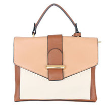 Load image into Gallery viewer, Blackcherry Women&#39;s Structured Colour Block Top Handle Bag - Tan/Beige
