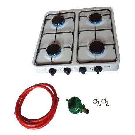 White 4 Plate Gas Stove With Fittings