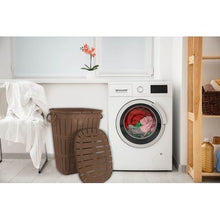 Load image into Gallery viewer, 62L Brown Laundry Basket with Rope Handles and Hinged Lid - Wooden Texture
